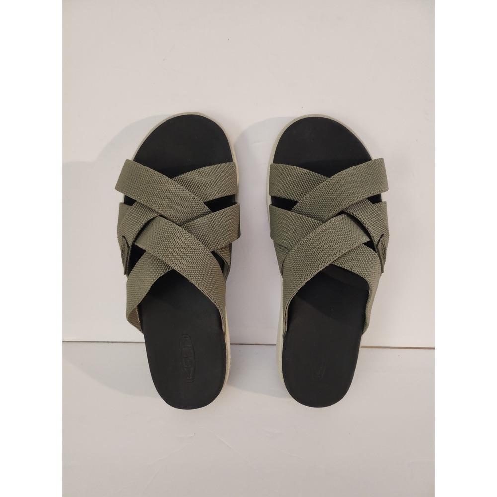 KEEN Elle Slide Sandals Womens Olive Green Crisscross Elastic Straps Slip On